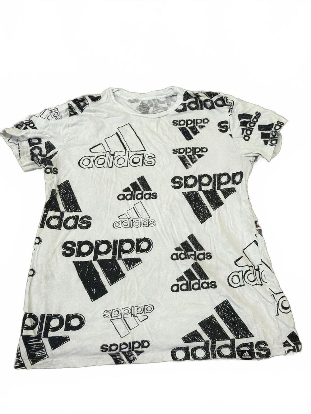 Adidas Boys XL White Logo Print T-Shirt